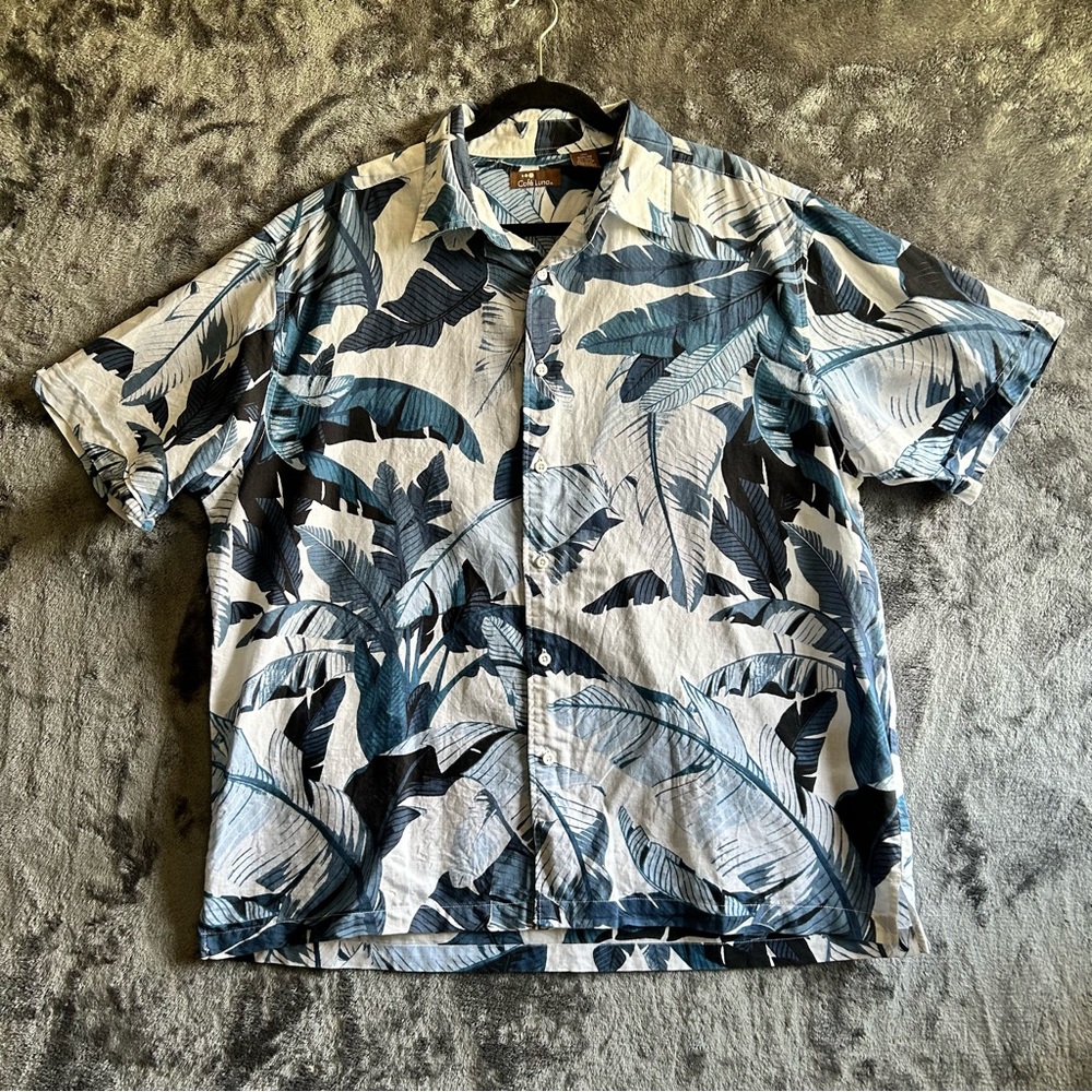Cafe Luna‎ Hawaiian Shirt Mens XL Ramie Cotton Tropical Resort Beach Coastal